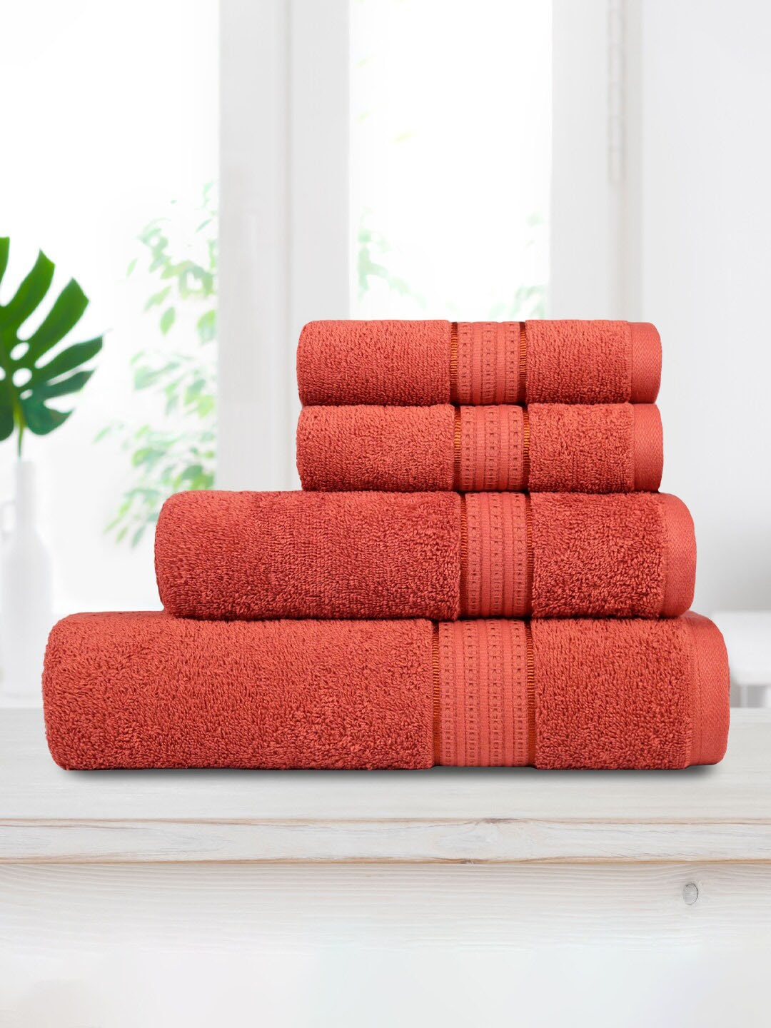 

MYTRIDENT Trident Red 4 Pieces Cotton Anti-Bacterial 400 GSM Towel Set