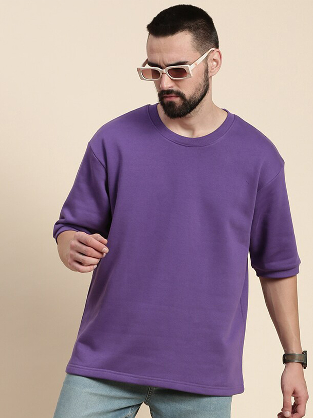 

DILLINGER Round Neck Fleece Oversized Pullover, Violet