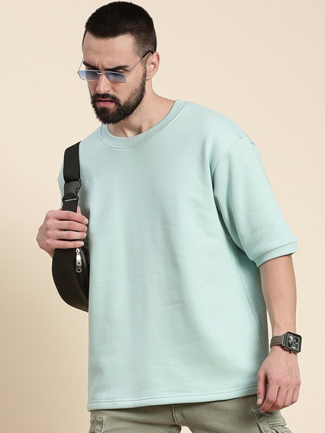 

DILLINGER Round Neck Pullover Fleece Sweatshirt, Turquoise blue