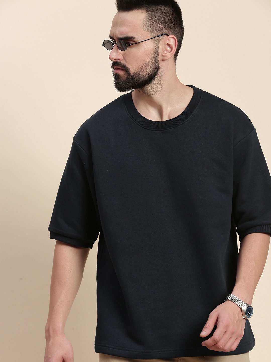 

DILLINGER Round Neck Oversized Fleece Sweatshirt, Navy blue