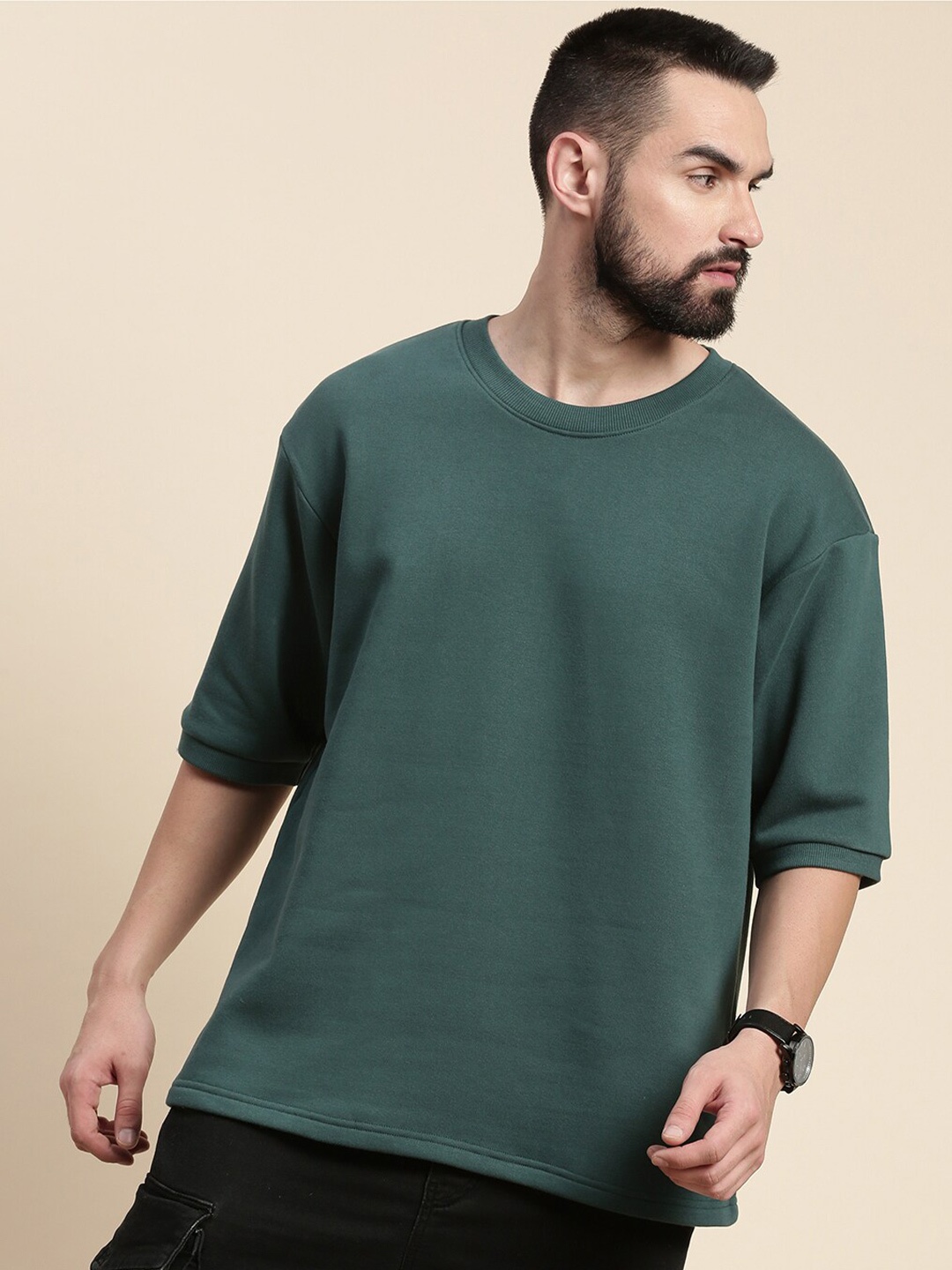 

DILLINGER Round Neck Oversized Fleece Sweatshirt, Green