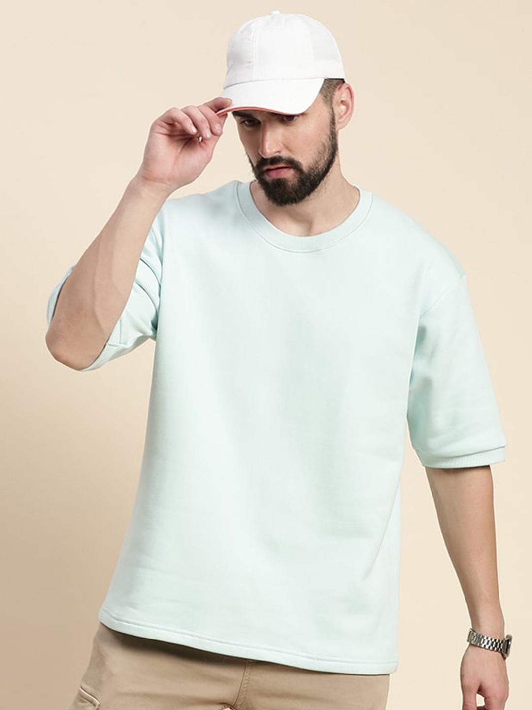 

DILLINGER Round Neck Drop Shoulder Sleeves Longline Oversized Pullover Sweatshirt, Blue