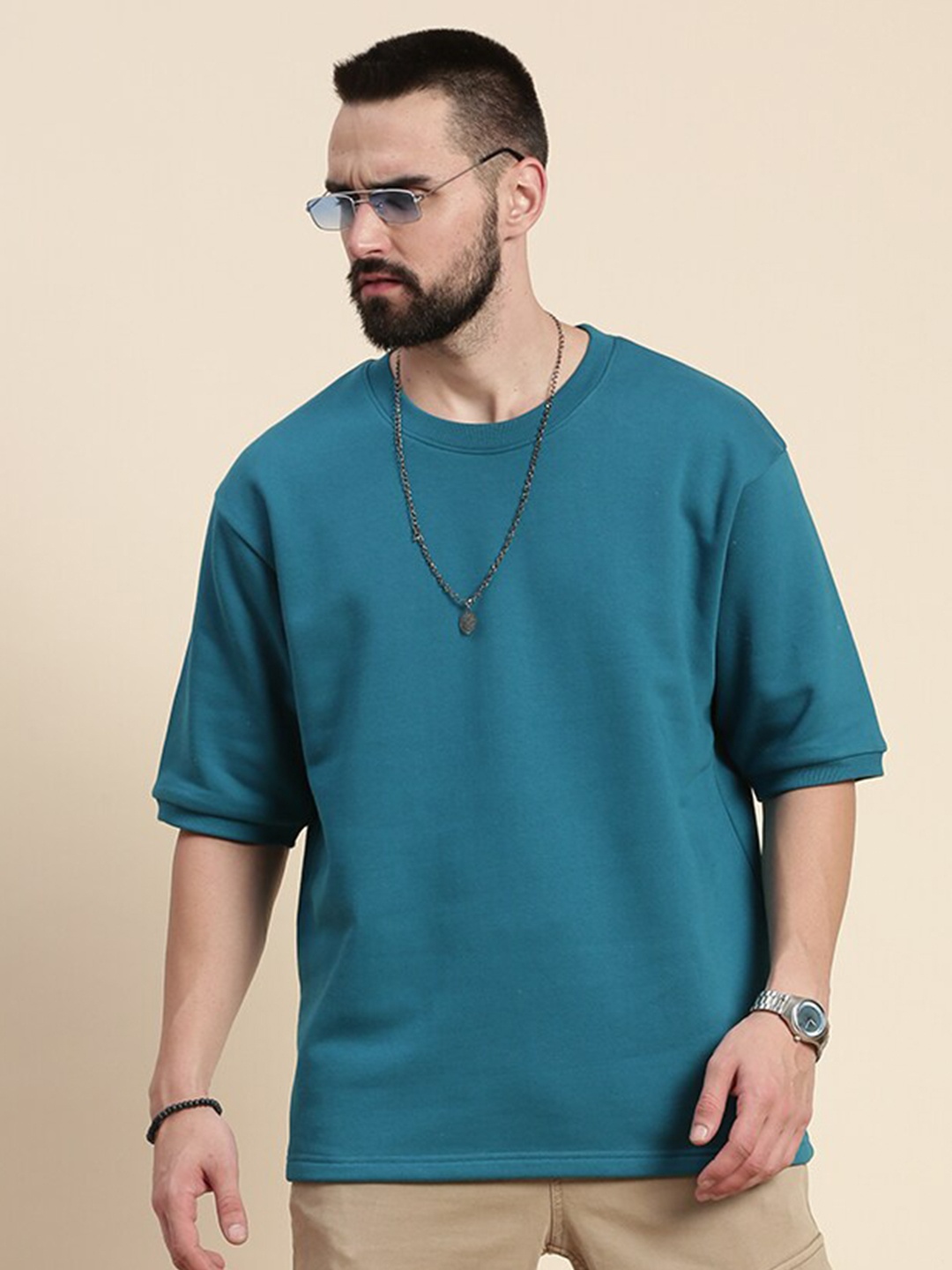 

DILLINGER Round Neck Oversized Pullover Fleece Sweatshirt, Blue