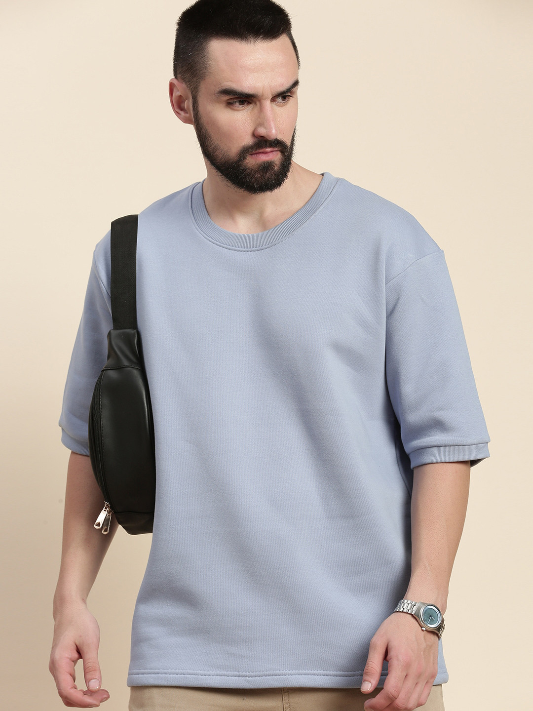 

DILLINGER Round Neck Oversized Fleece Sweatshirt, Purple