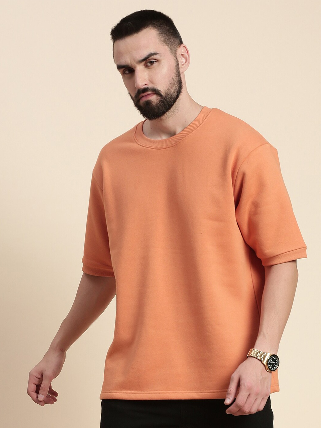 

DILLINGER Round Neck Oversized Fleece Sweatshirt, Camel brown