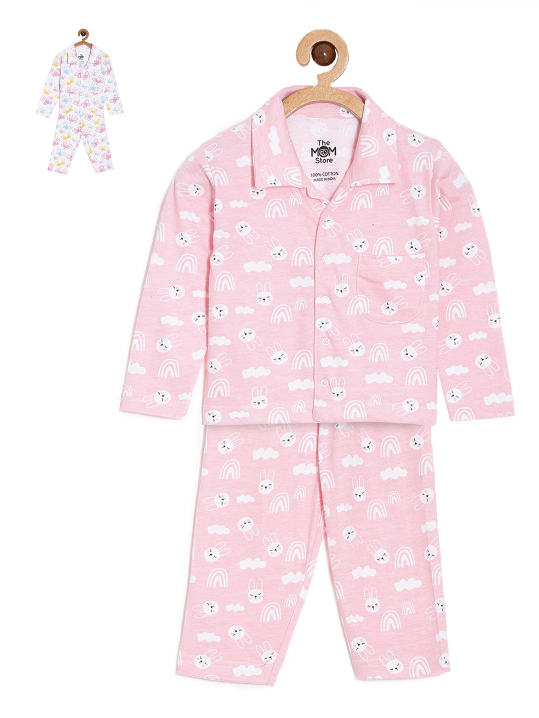 

The Mom Store Kids Pack of 2 Conversational Printed Night suit, Pink