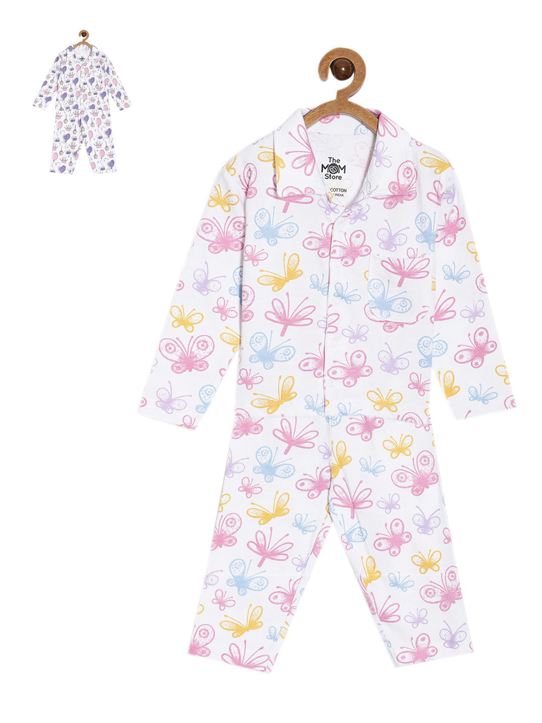

The Mom Store Kids Pack of 2 Conversational Printed Night suit, White
