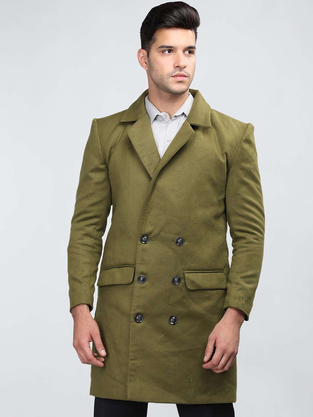 

CHKOKKO Single-Breasted Wool Overcoat, Olive