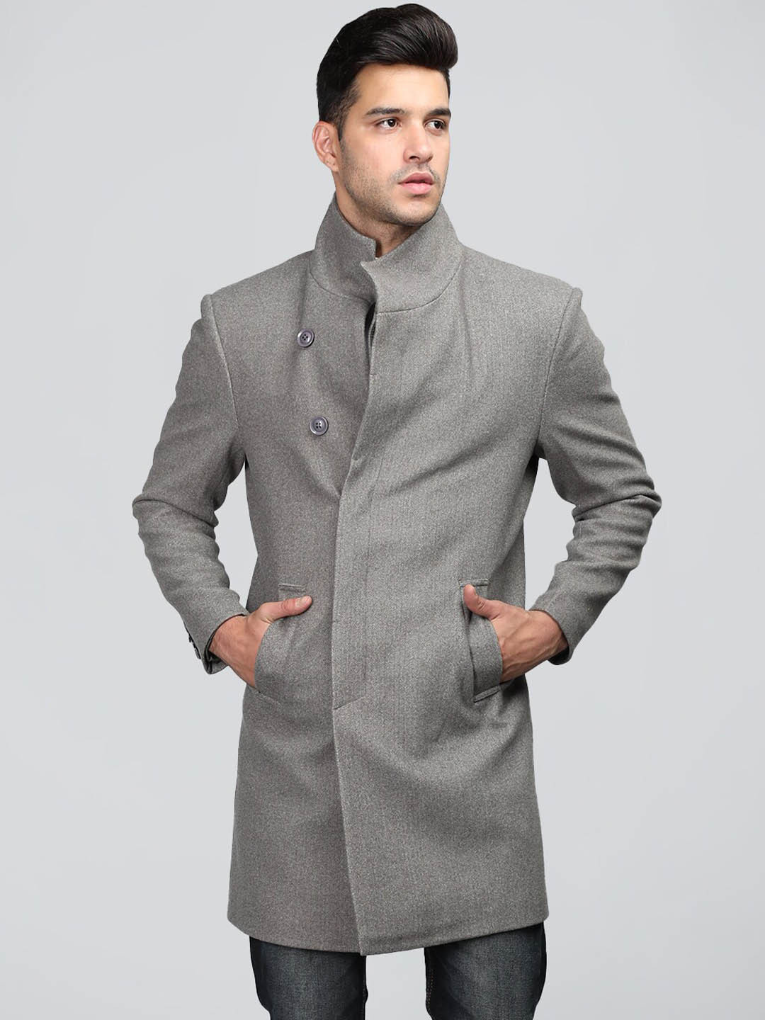 

CHKOKKO Men Single-Breasted Overcoat, Grey