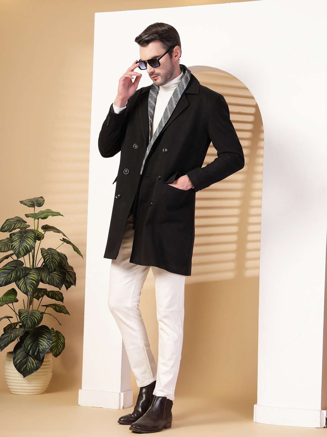 

CHKOKKO Notched Lapel Collar Wool Winter Coats, Black