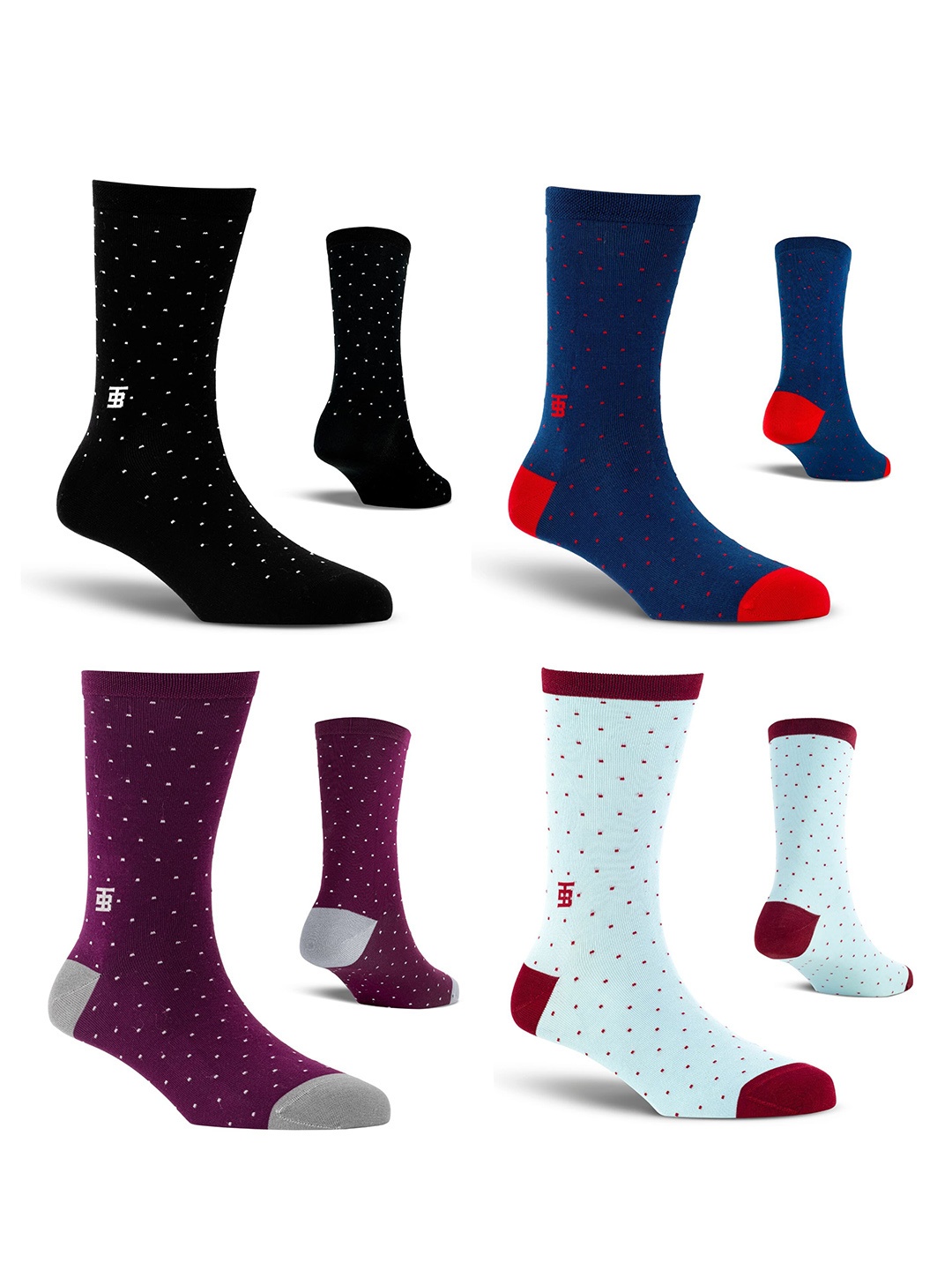 

SockSoho Pack Of 4 Patterned Calf Length Socks, Blue