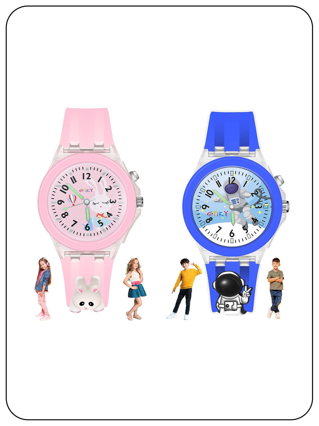 

Spiky Kids Set Of 2 Printed Dial Analogue Multi Function Watch Combo_Astro_Rab, Pink