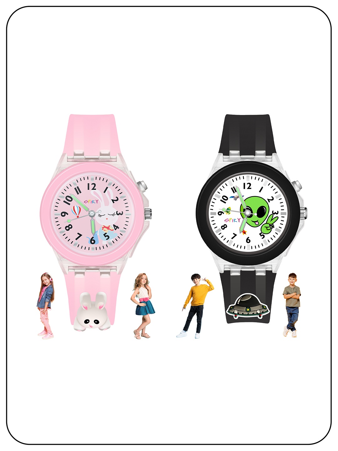 

Spiky Kids Set Of 2 Embellished Dial Analogue Multi Function Watch Combo_Space_Rab, Pink