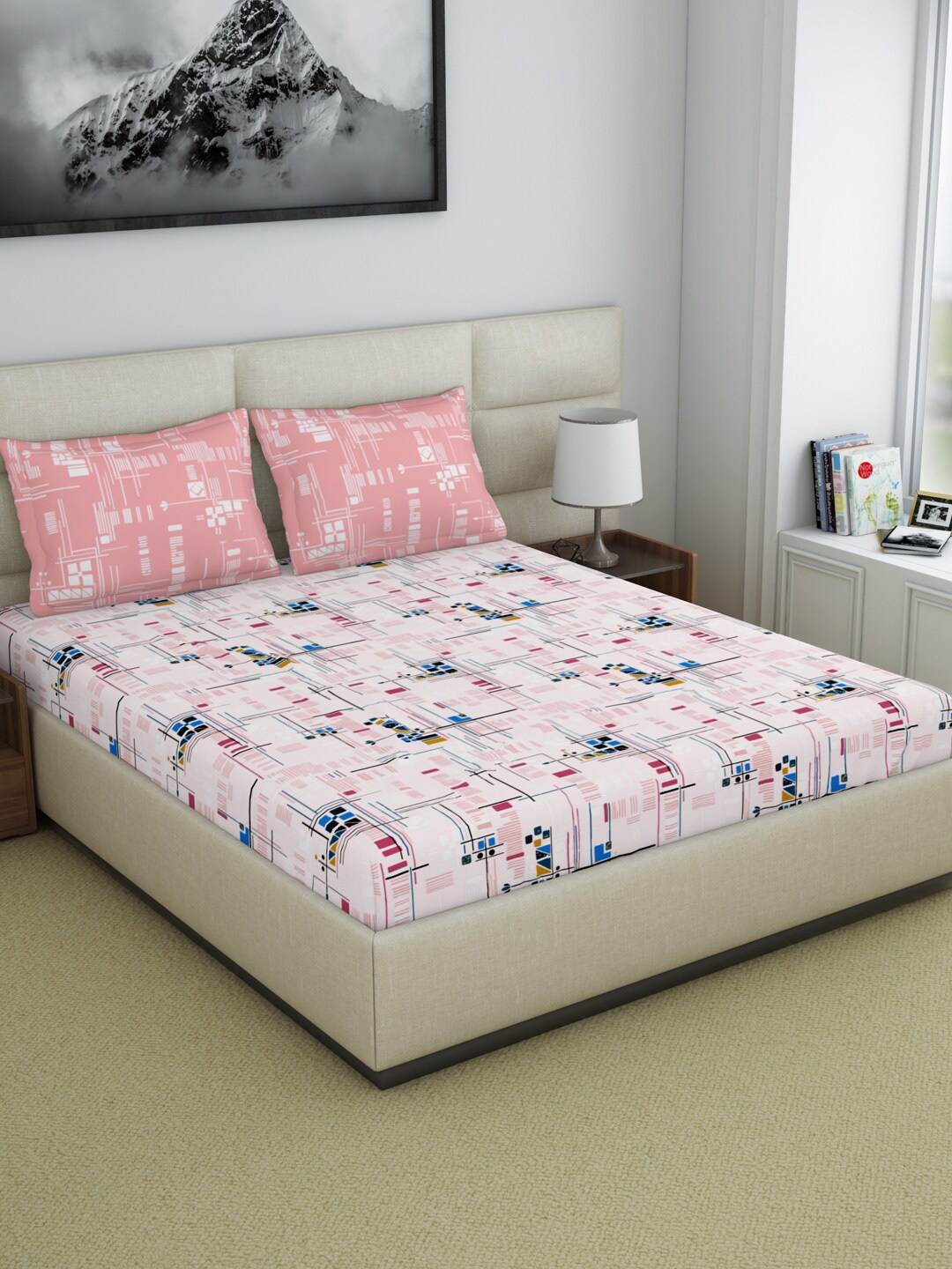 

Welspun Amaya Pink & White 200 TC Queen Bedsheet with 2 Pillow Covers