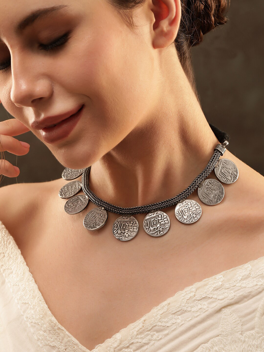 

Rubans Silver-Plated Oxidised Necklace