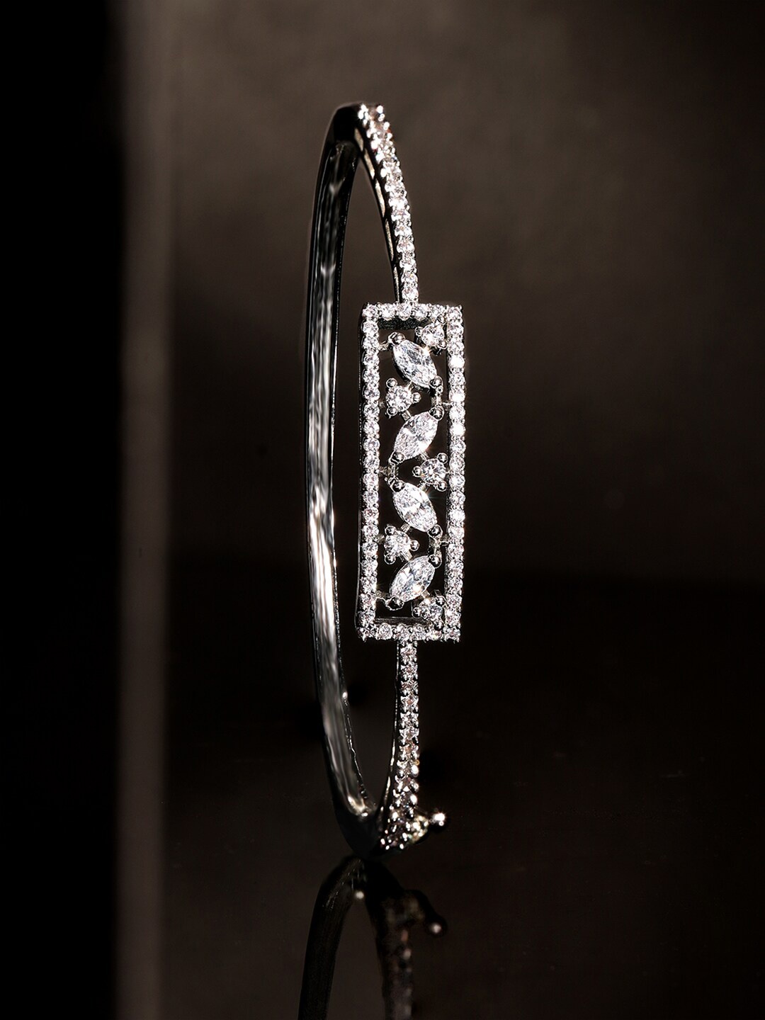 

Rubans Cubic Zirconia Rhodium-Plated Bangle-Style Bracelet, Silver