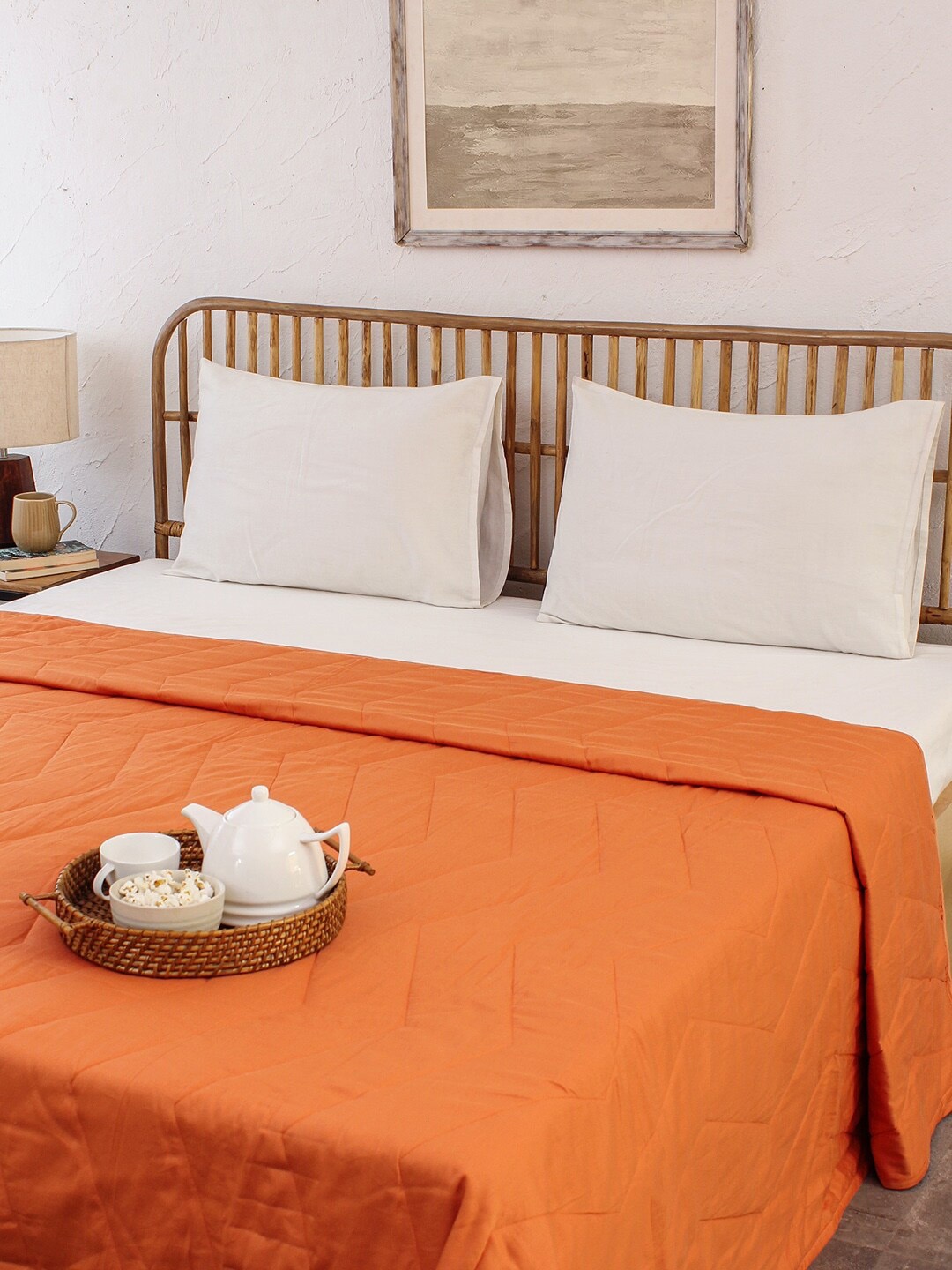 

House This Orange Cotton Satin Finish Double Bedcover