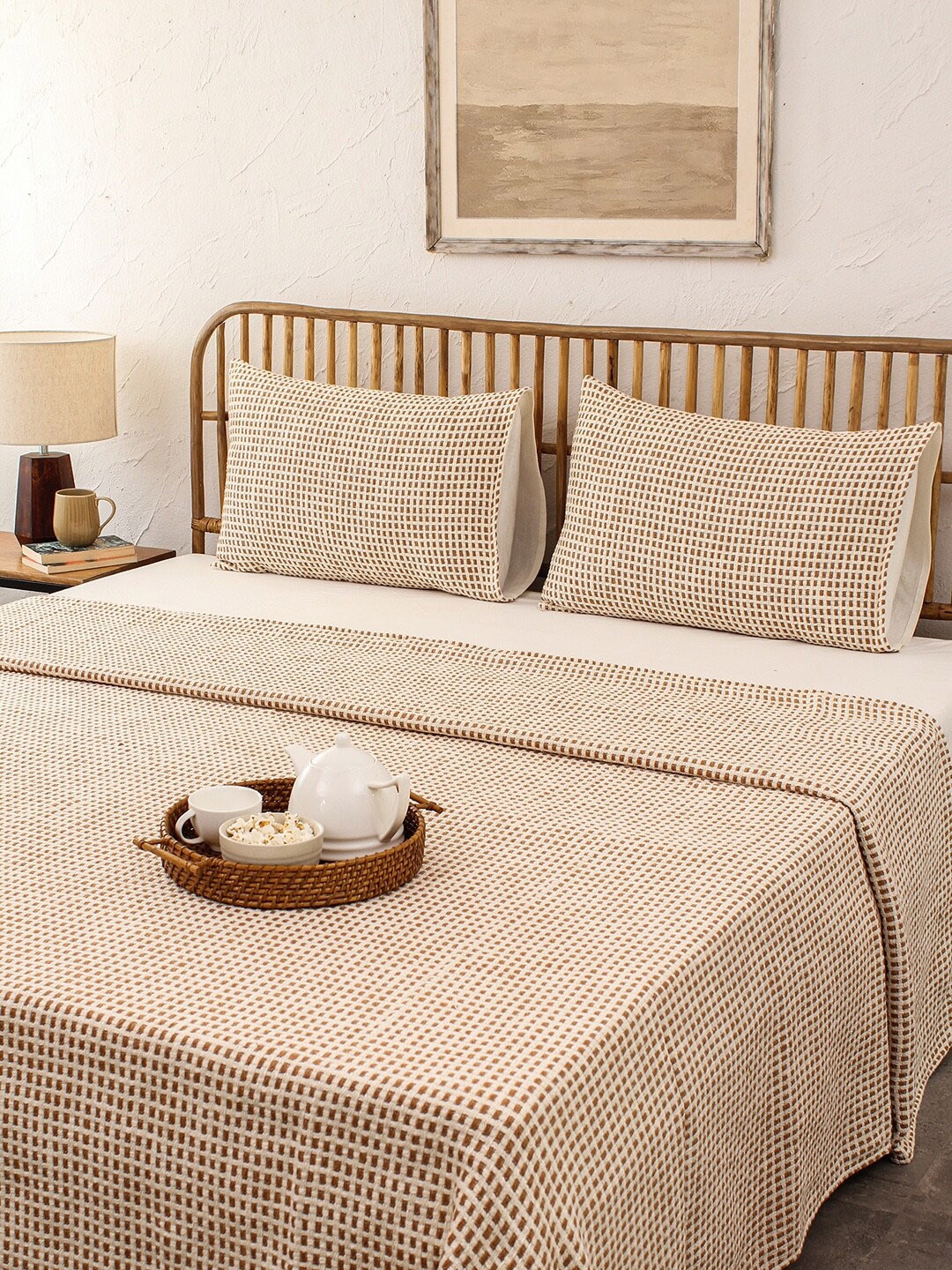 

House This 120 TC Cotton Double Bed Cover, Brown