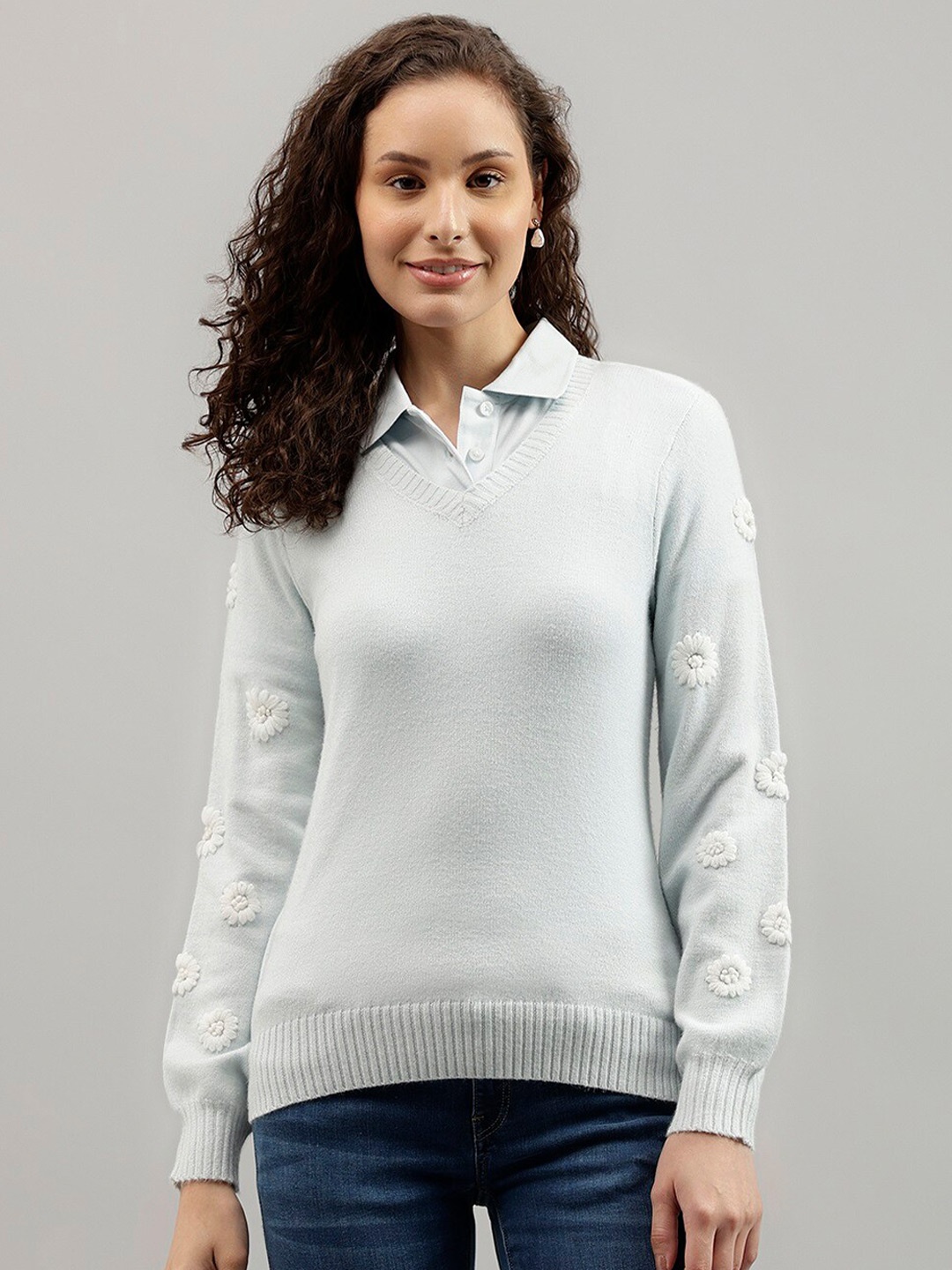 

Beverly Hills Polo Club Floral Embroidered Pullover Sweater, Blue