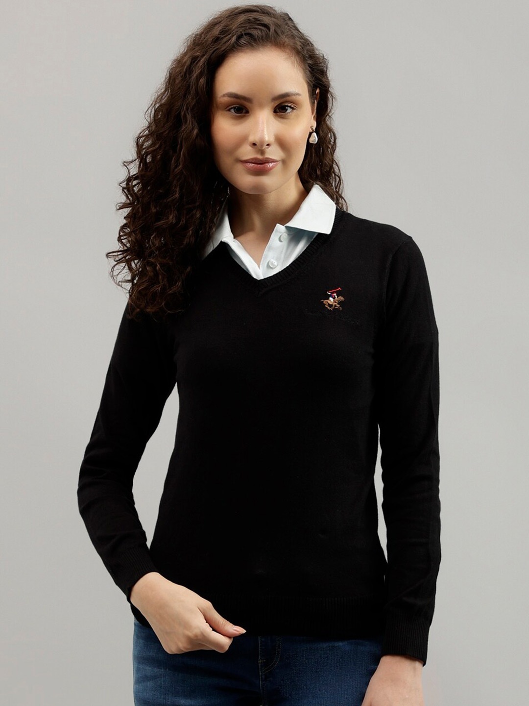 

Beverly Hills Polo Club V-Neck Pure Cotton Pullover, Black