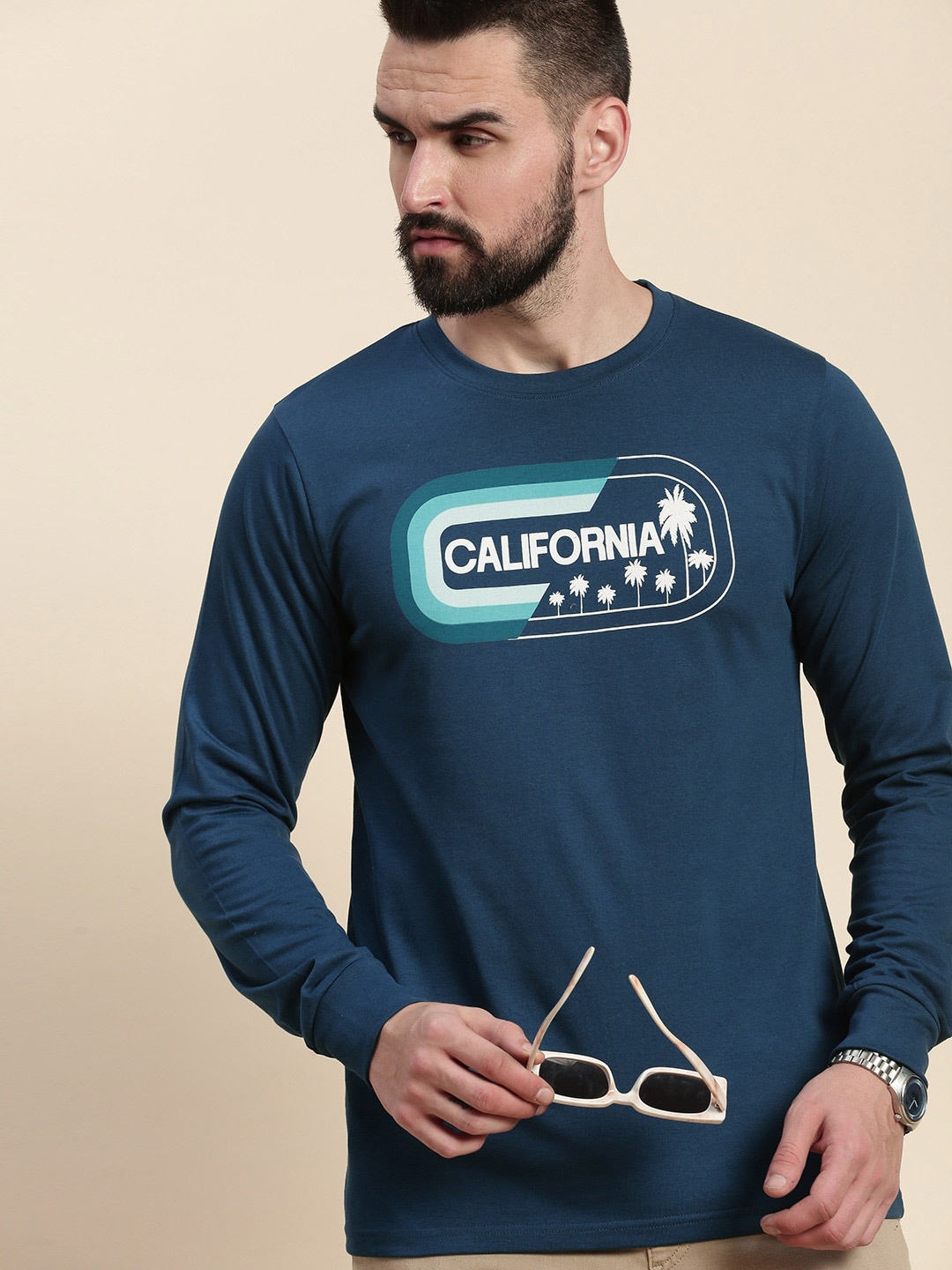 

DILLINGER Typography Printed Round Neck Pure Cotton T-shirt, Blue