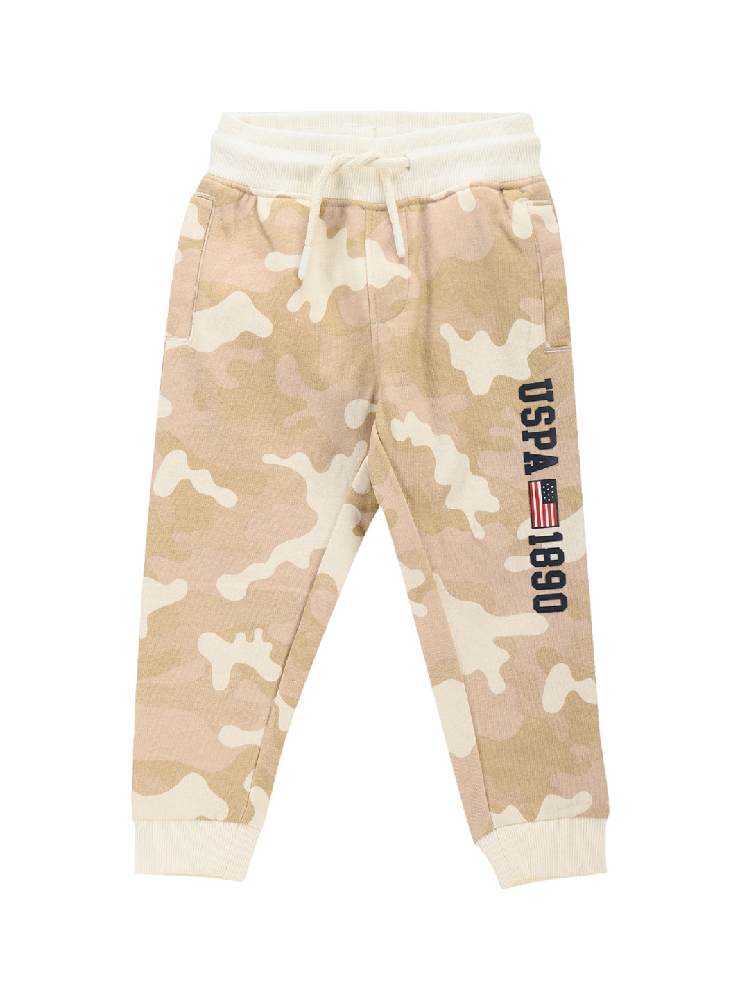 

U.S. Polo Assn. Kids Boys Camouflage Printed Cotton Joggers, Beige