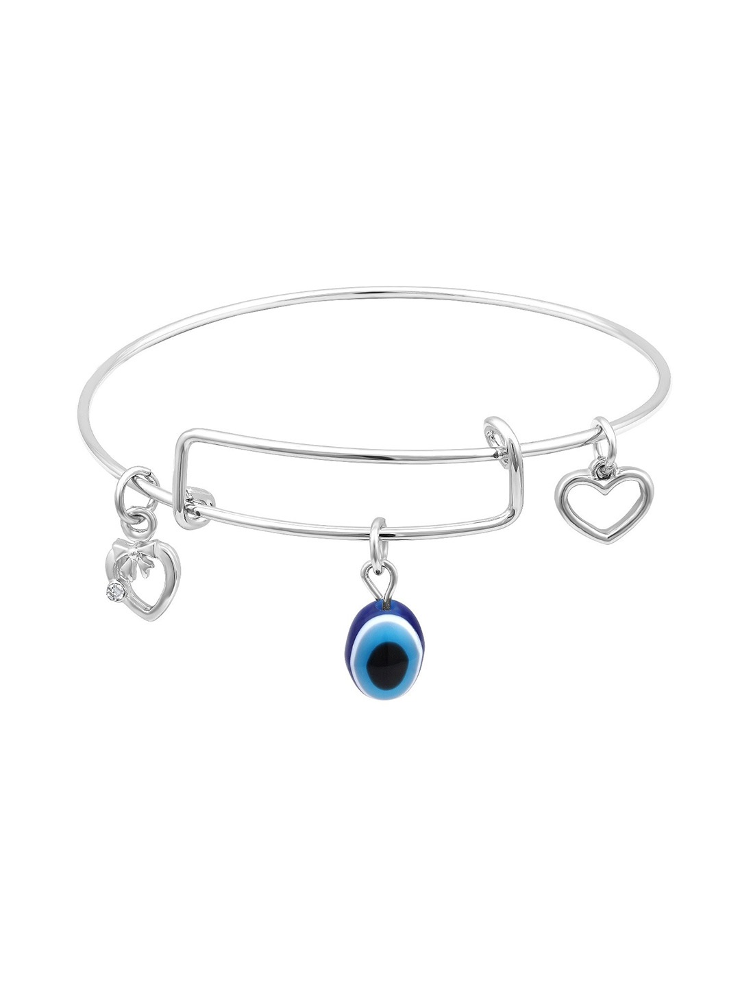 

Mahi Rhodium-Plated Evil Eye And Heart Charms Adjustable Bracelet, Silver