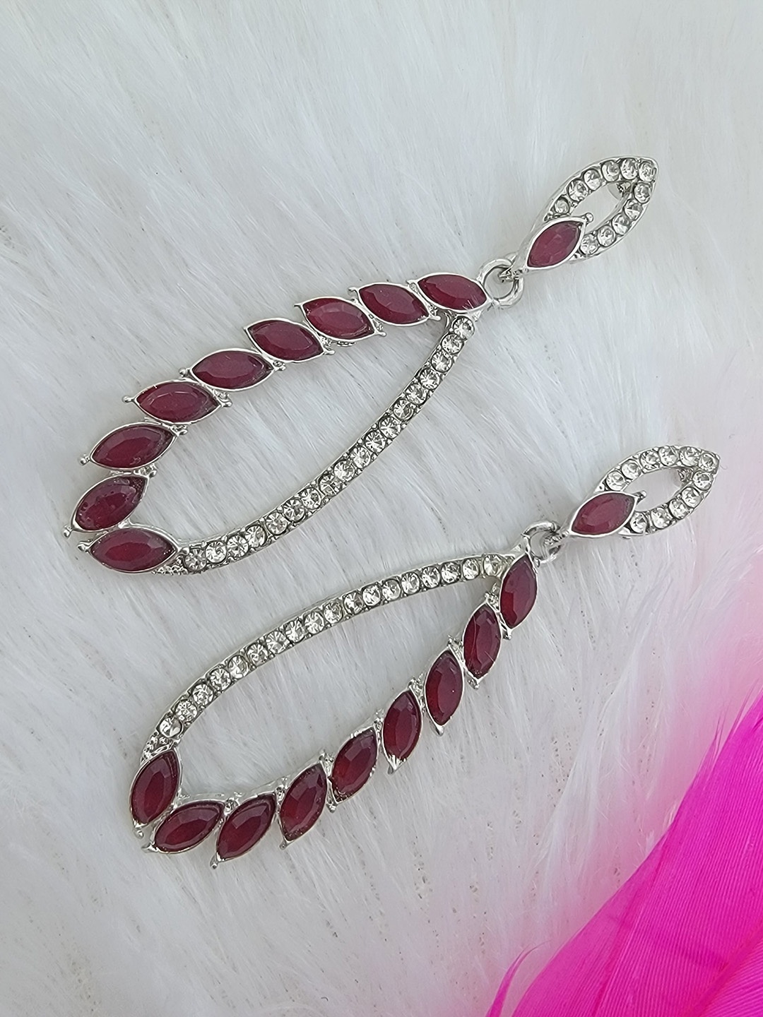 

Mahi Rhodium-Plated Crystal Studded Contemporary Drop Earrings, Silver