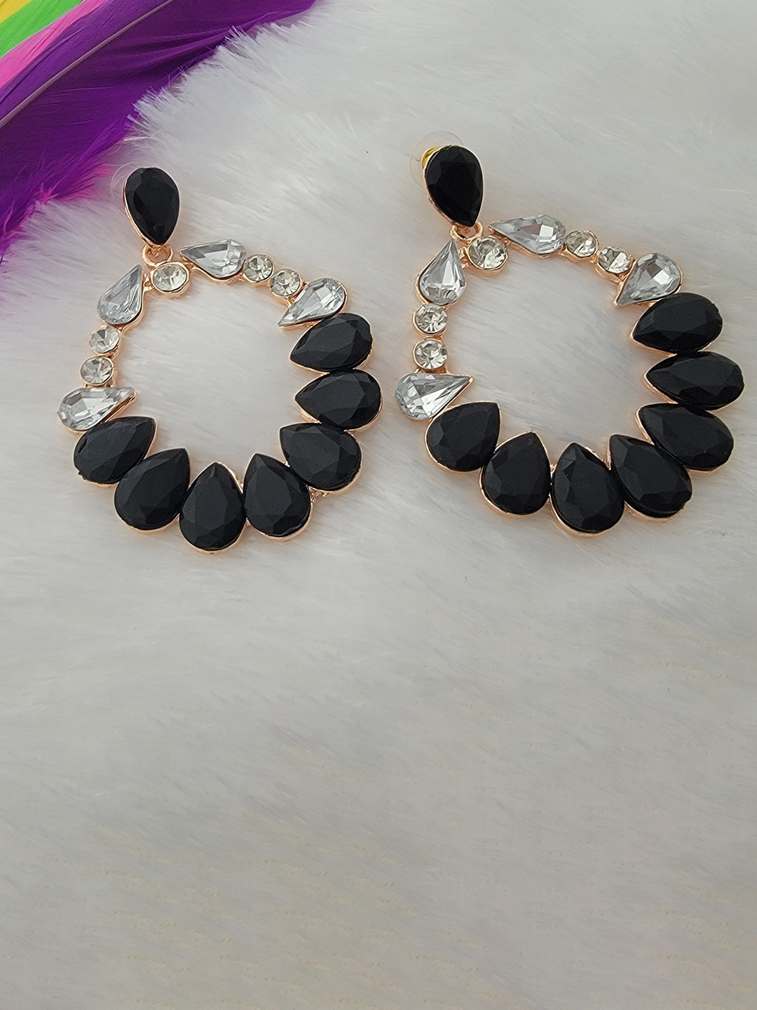 

Mahi Rose Gold-Plated Crystal-Studded Contemporary Drop Earrings