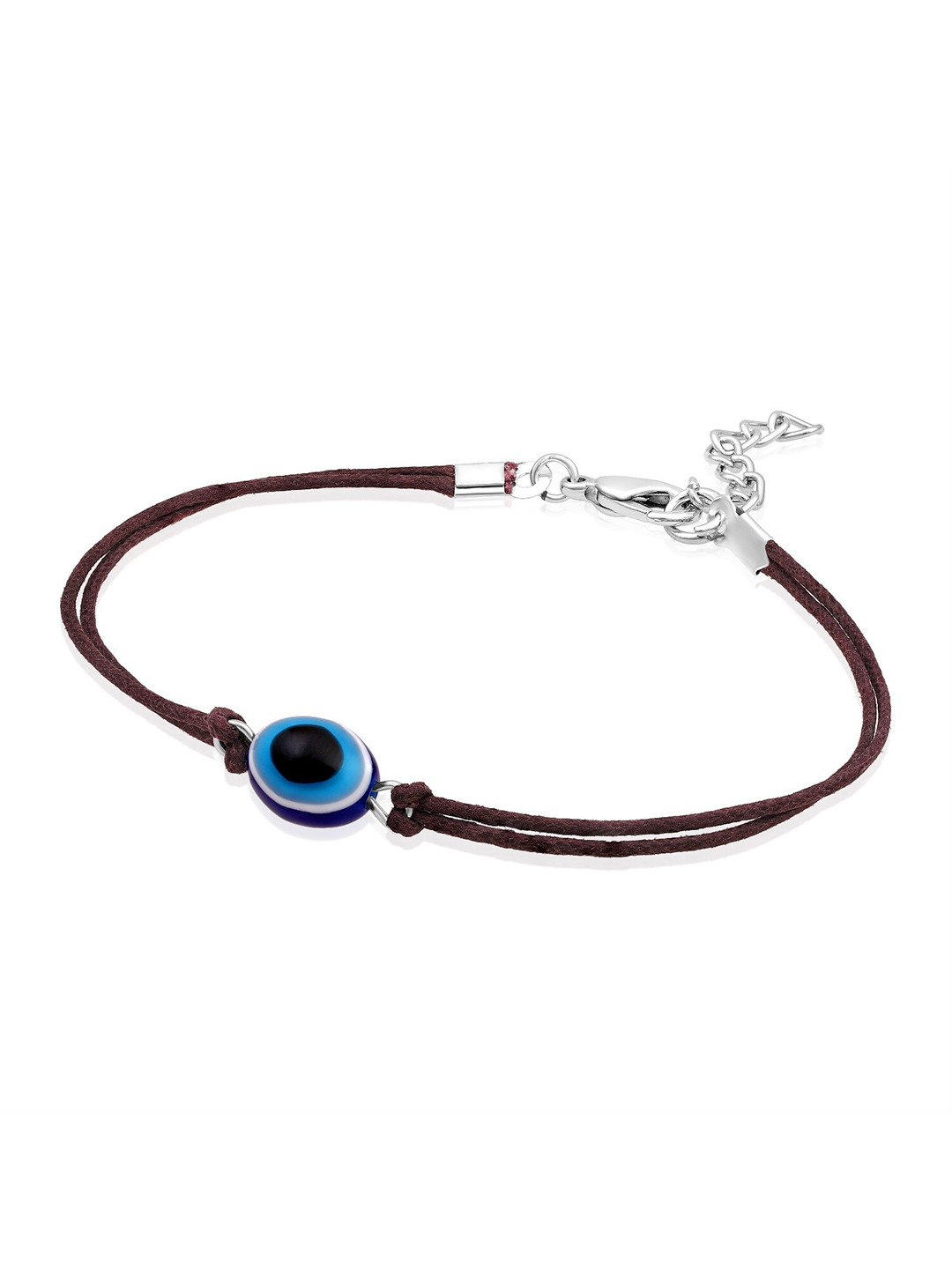 

Mahi Rhodium-Plated Evil Eye Charm Adjustable Anklet, Silver
