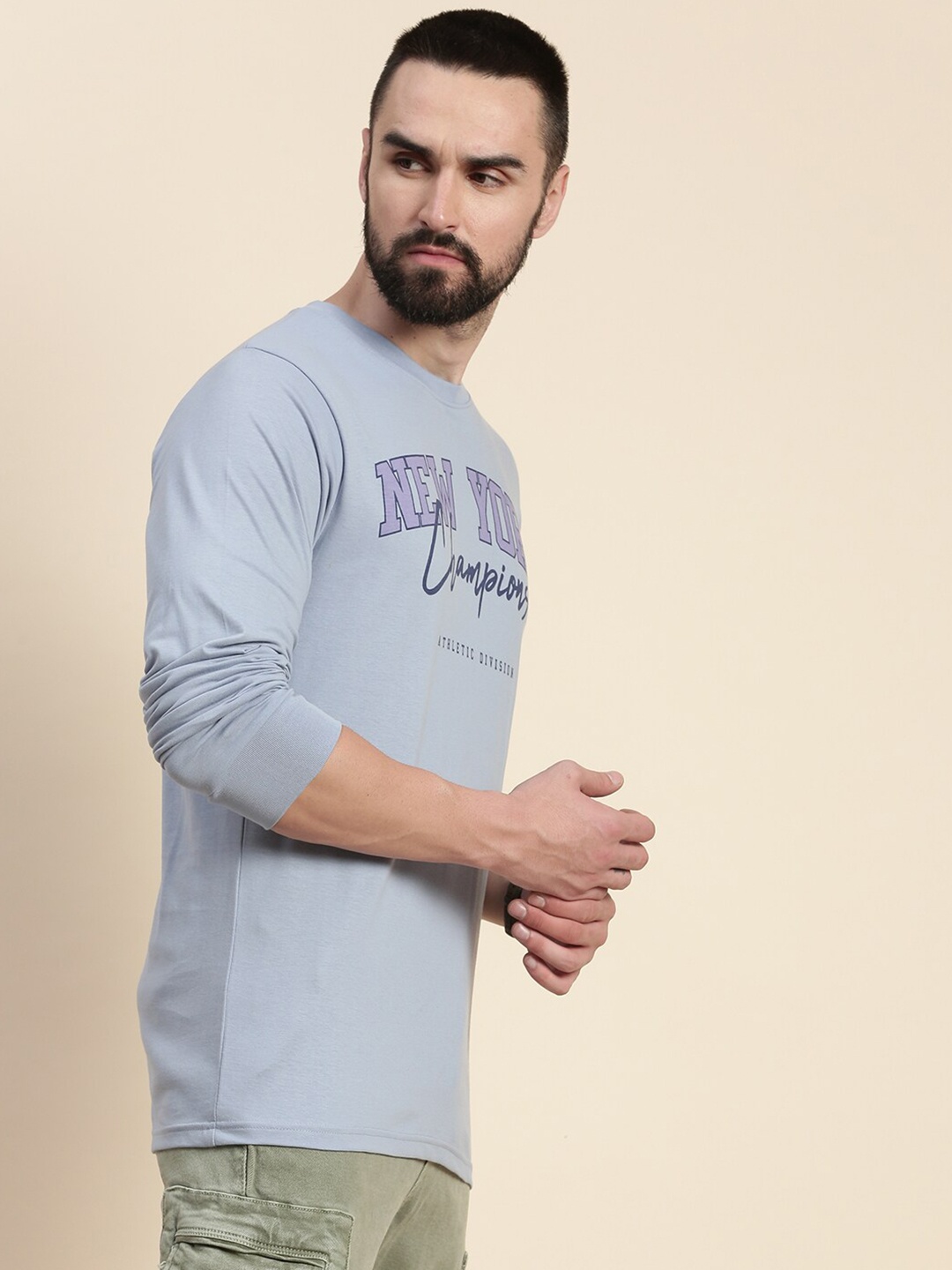 DILLINGER Typography Printed Round Neck Pure Cotton T-shirt, Blue