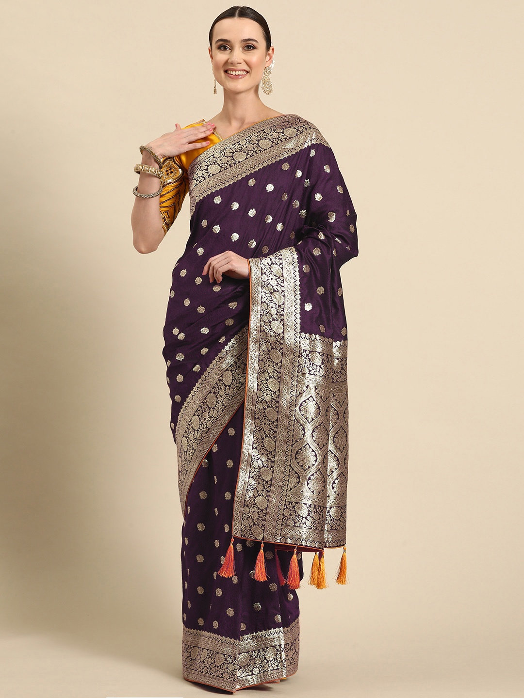 

MANOHARI Ethnic Motifs Zari Banarasi Saree, Purple