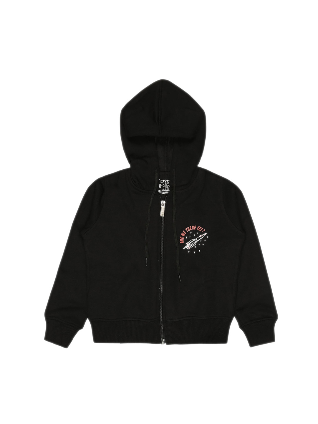 

DYCA Boys Typography Printed Hooded Long Sleeves Fleece Bomber Jacket, Black