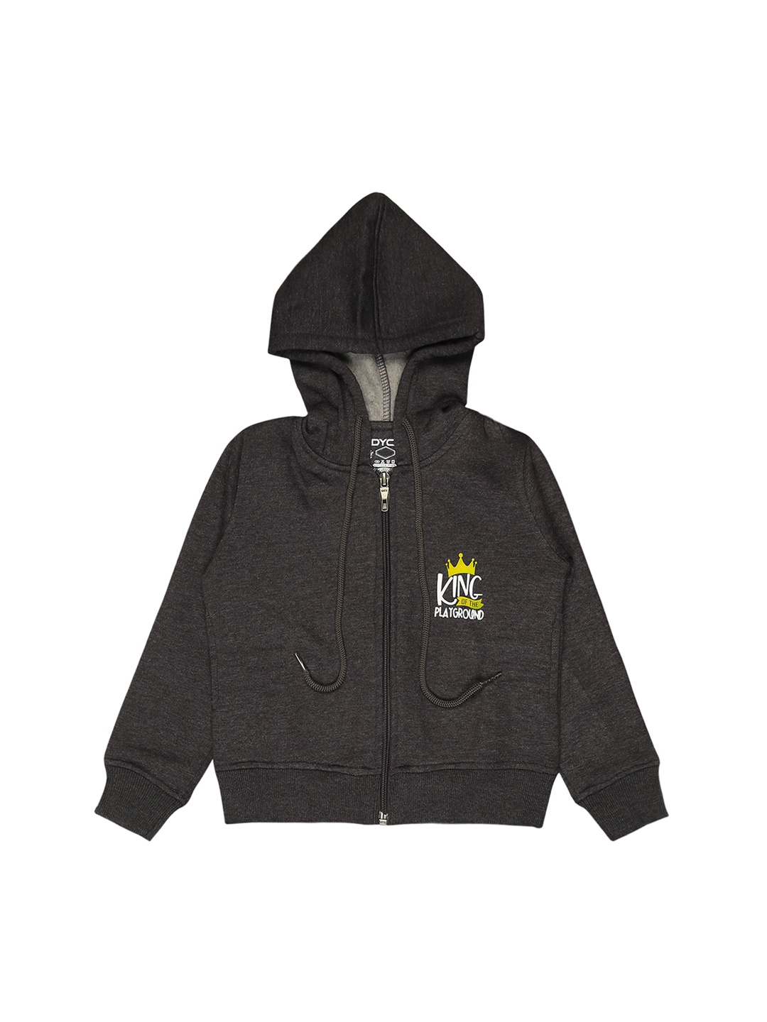 

DYCA Boys Typography Printed Hooded Long Sleeves Fleece Bomber Jacket, Charcoal