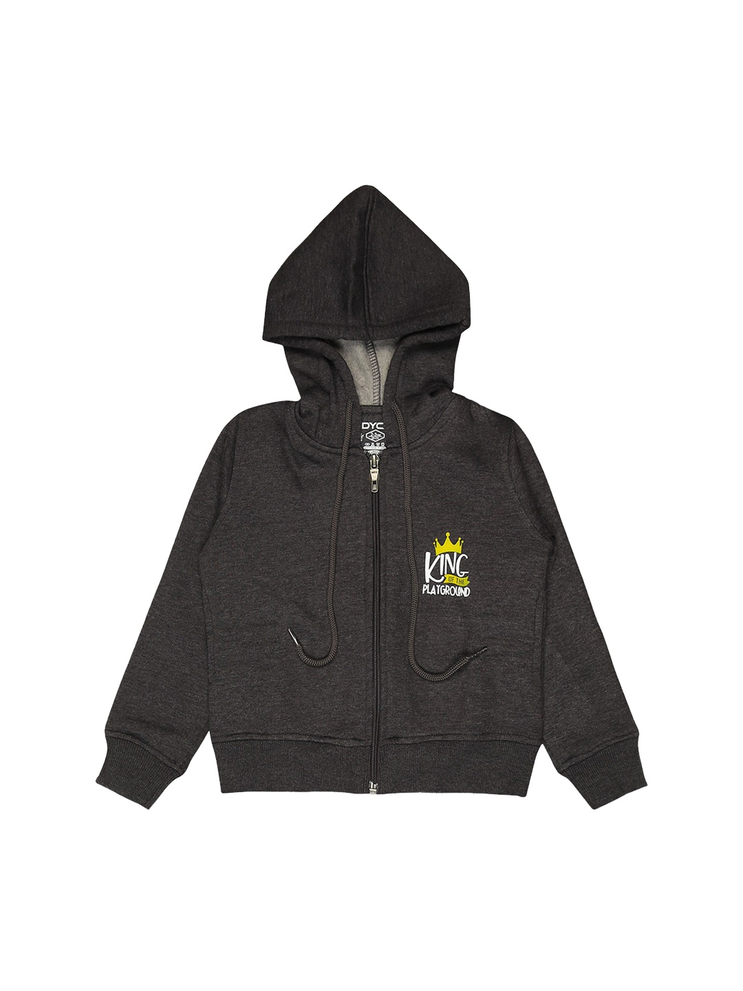 

DYCA Boys Typography Printed Hooded Long Sleeves Fleece Bomber Jacket, Charcoal