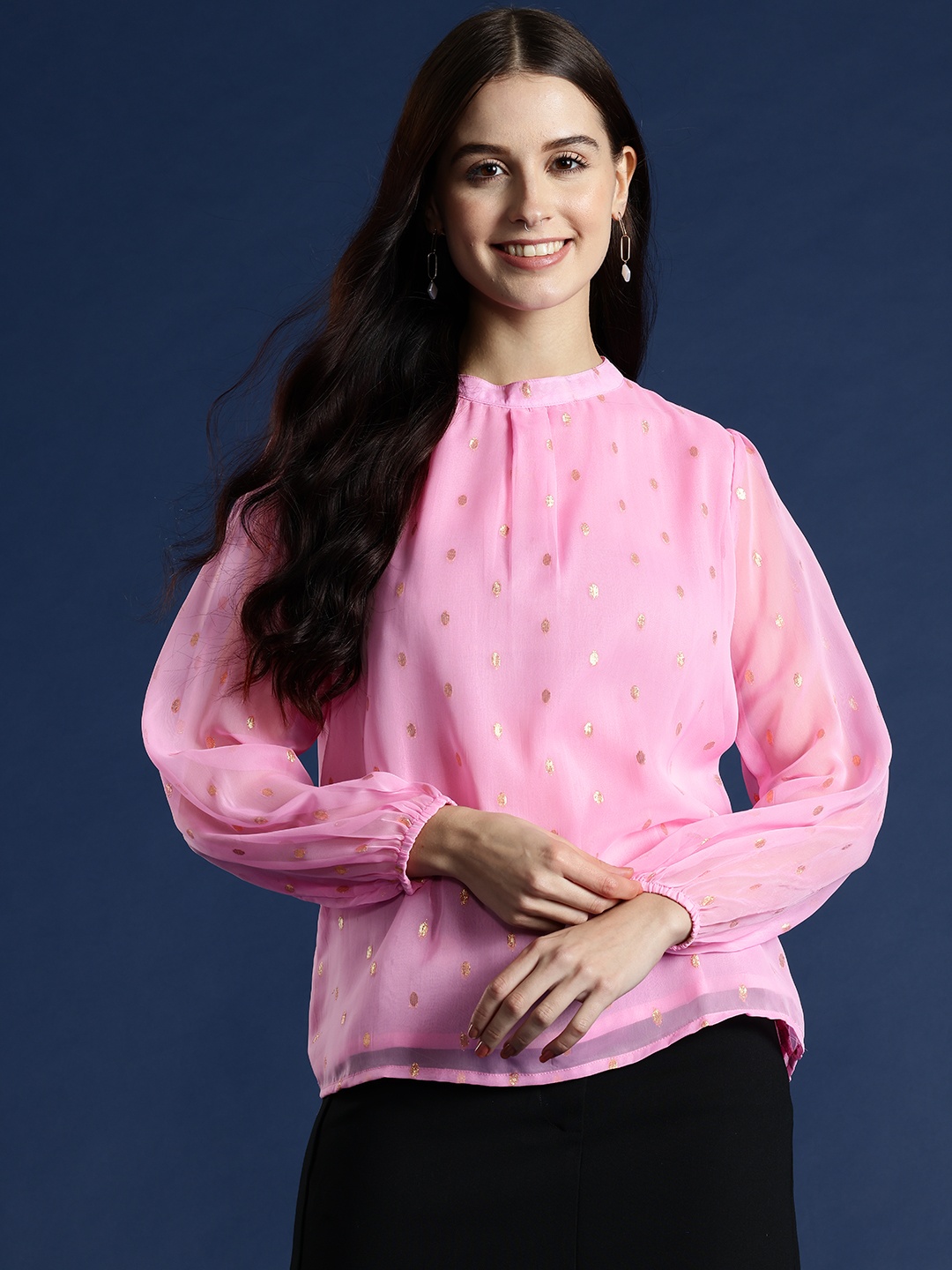 

Mast & Harbour Polka Dot Embroidered Puff Sleeve Chiffon Top, Pink