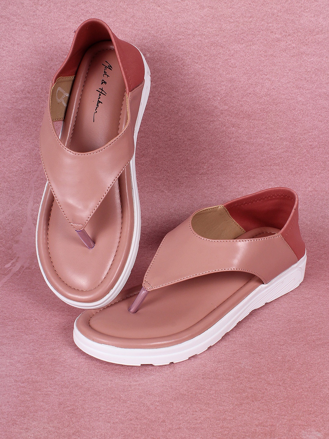 

Mast & Harbour Nude-Coloured & White Open Toe Flats