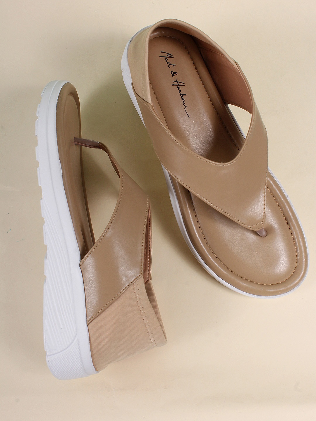 

Mast & Harbour Beige Closed Back Open Toe Flats