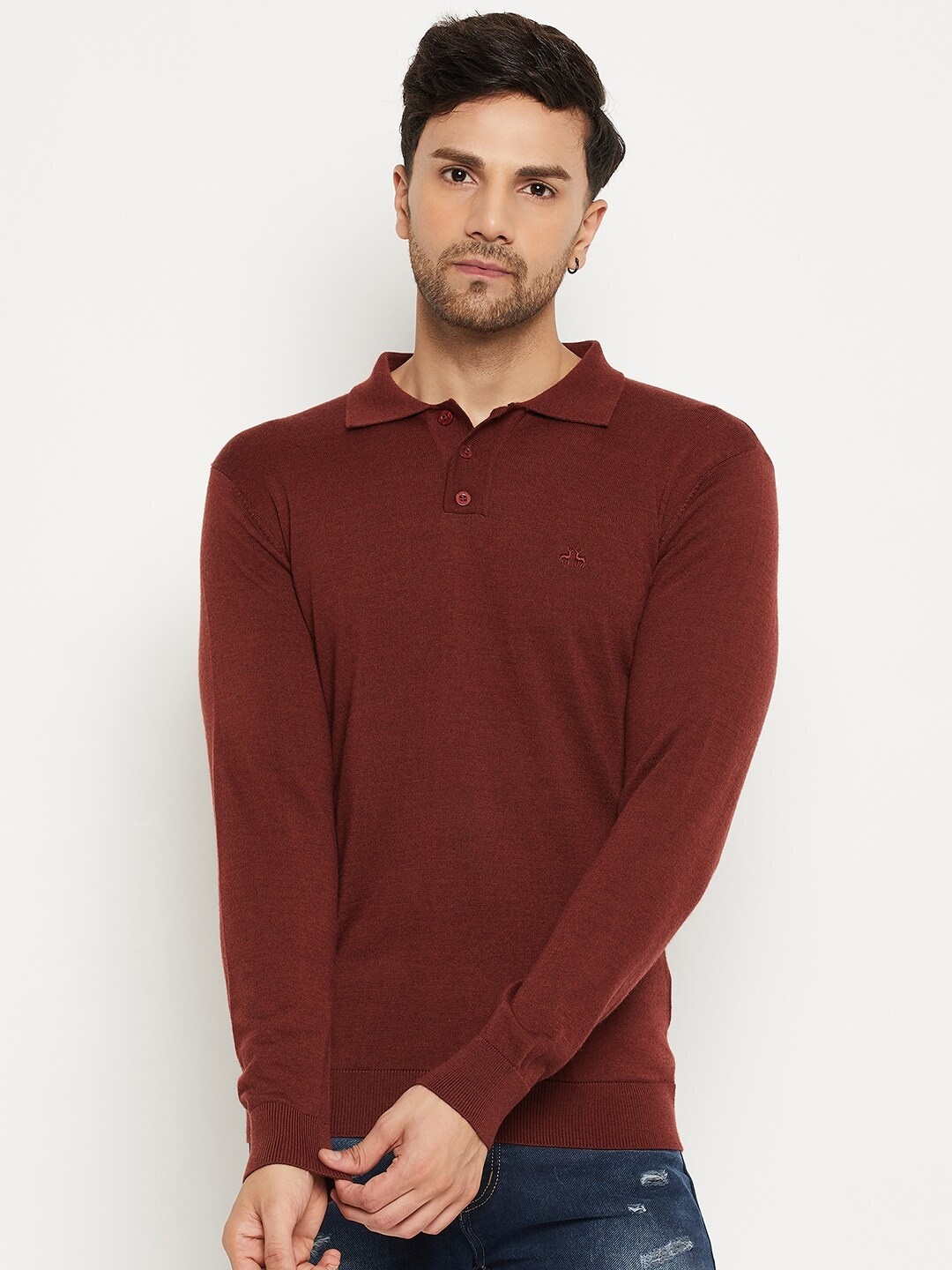 

98 Degree North Polo Collar Woollen Pullover Sweater, Maroon