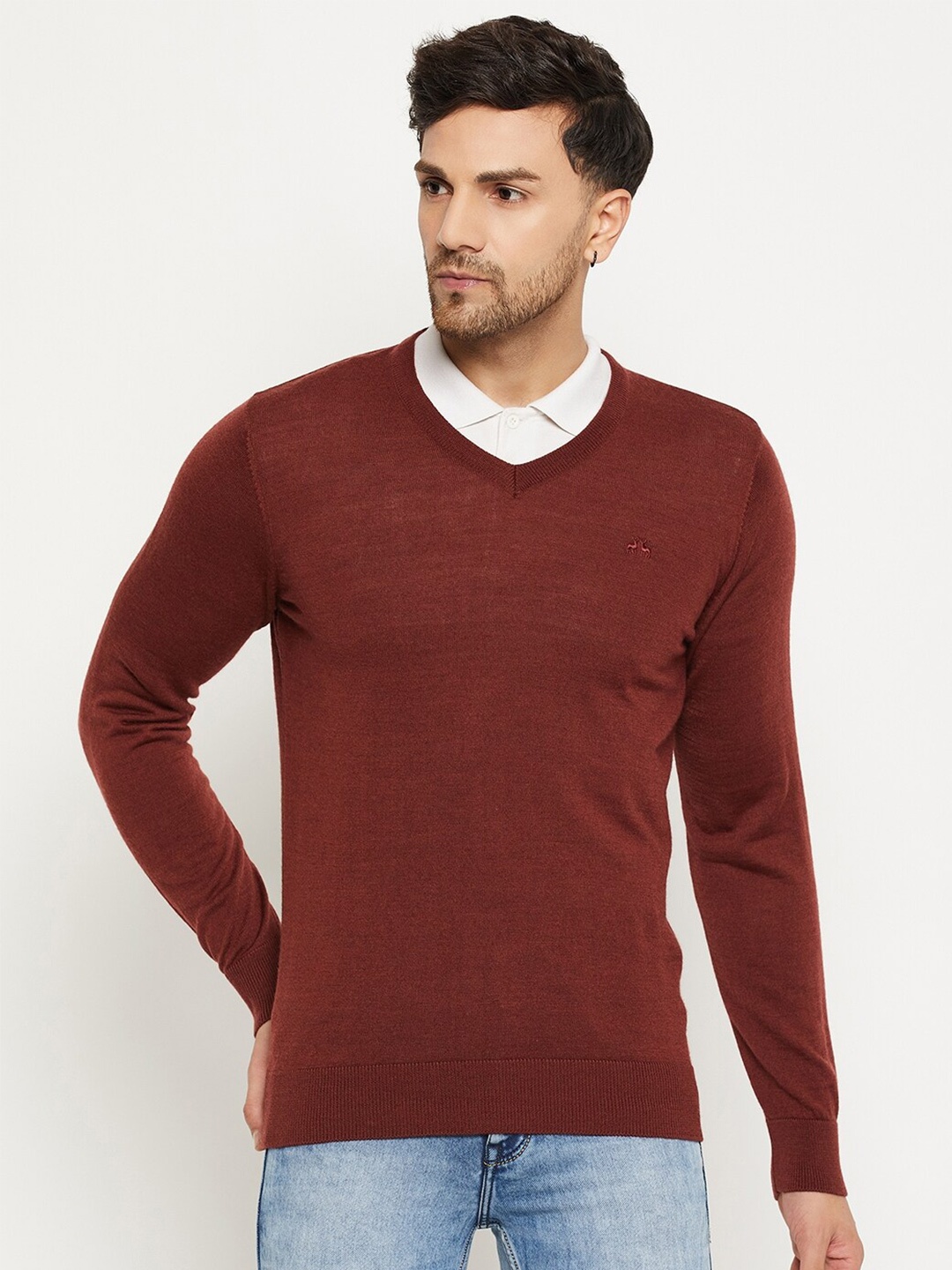 

98 Degree North V-Neck Woollen Pullover Sweater, Maroon