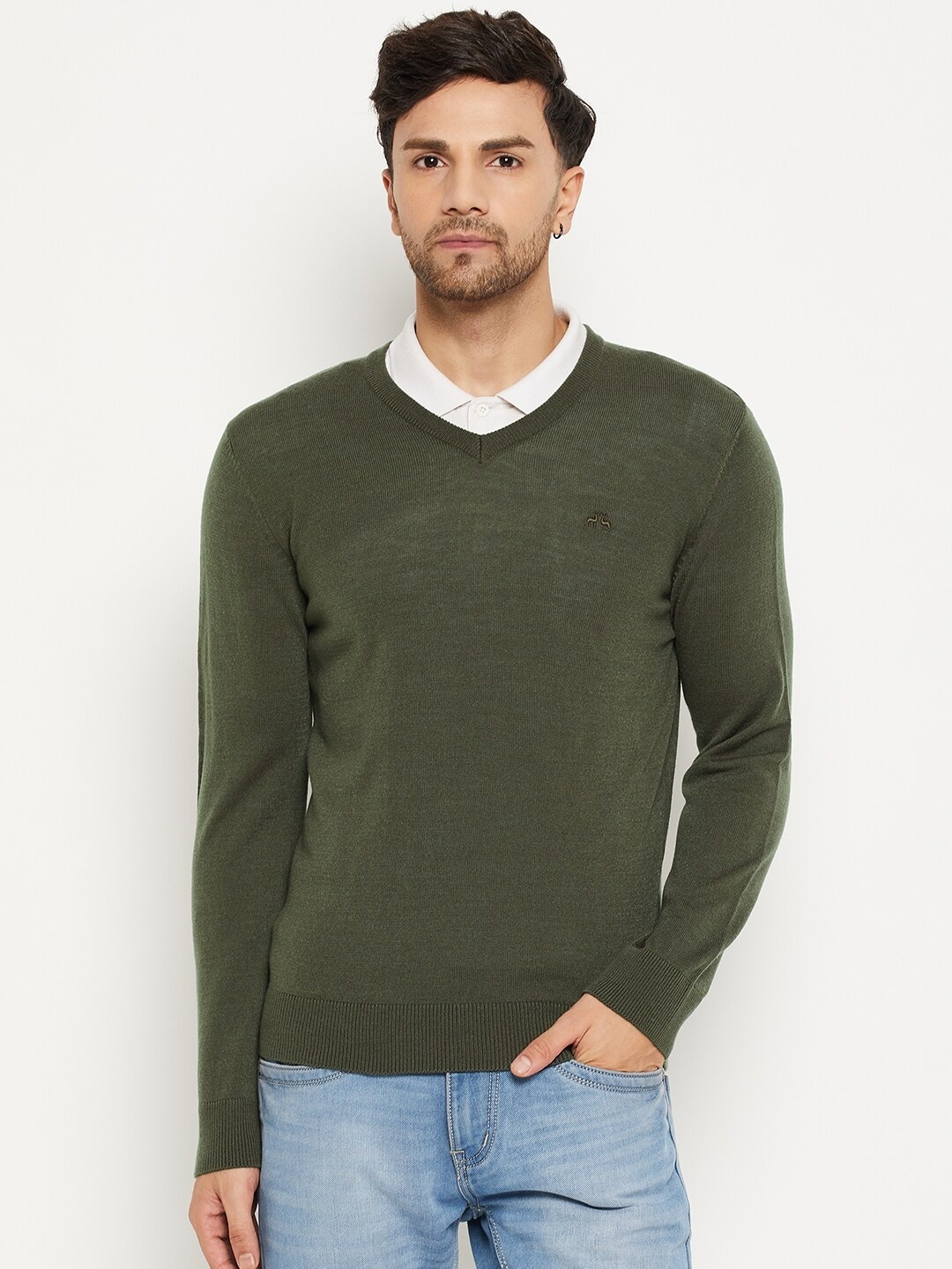 

98 Degree North V-Neck Acrylic Pullover, Olive