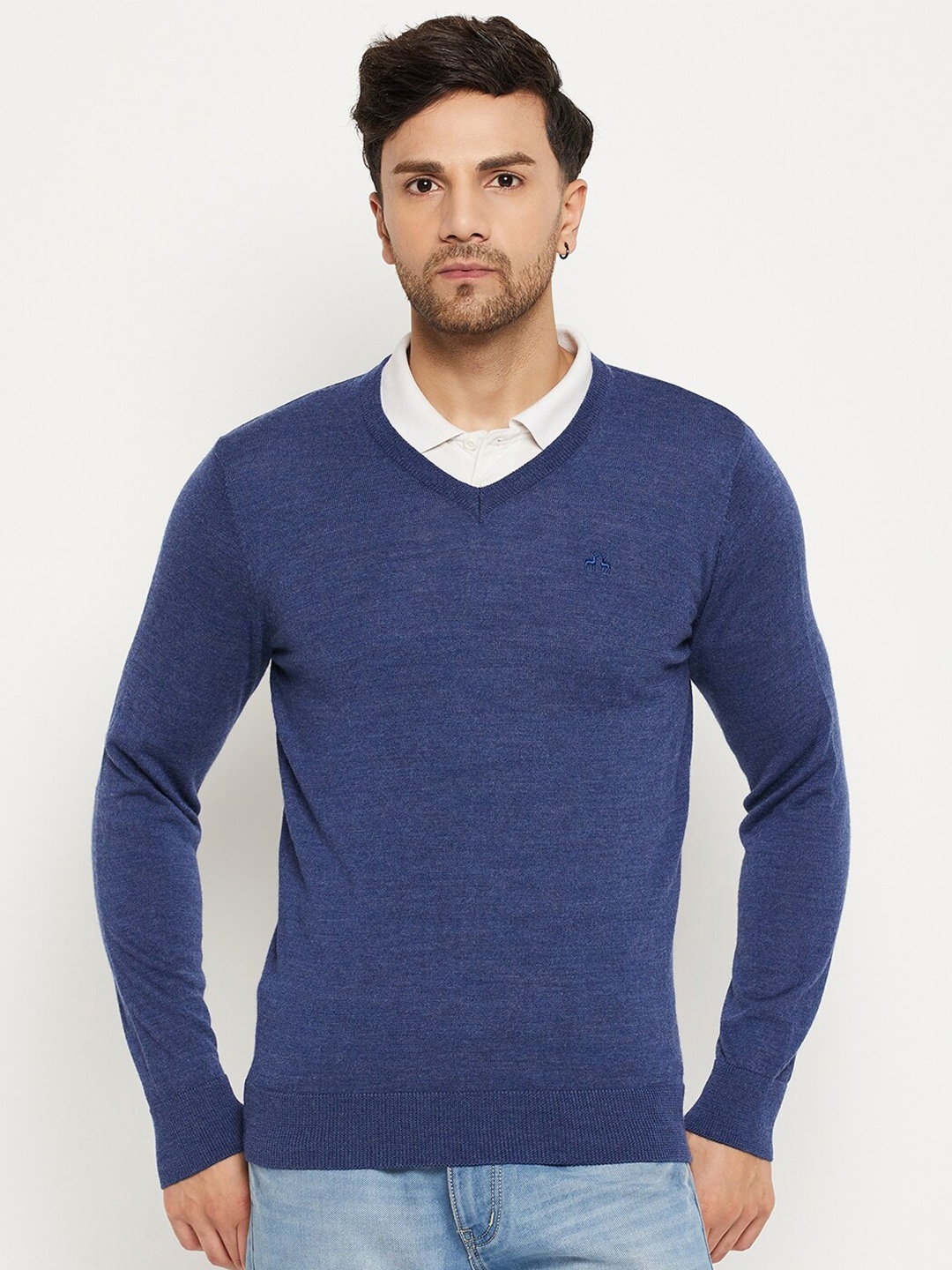 

98 Degree North V-Neck Acrylic Pullover, Navy blue