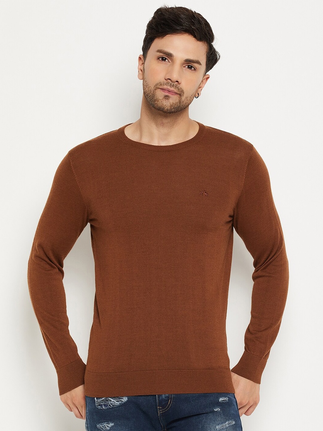 

98 Degree North Round Neck Wool Pullover, Coffee brown