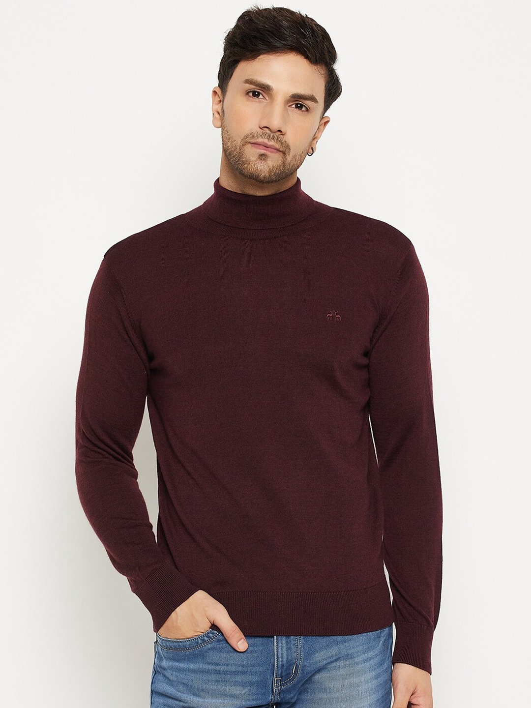 

98 Degree North Turtle Neck Long Sleeves Wool Pullover Sweater, Burgundy