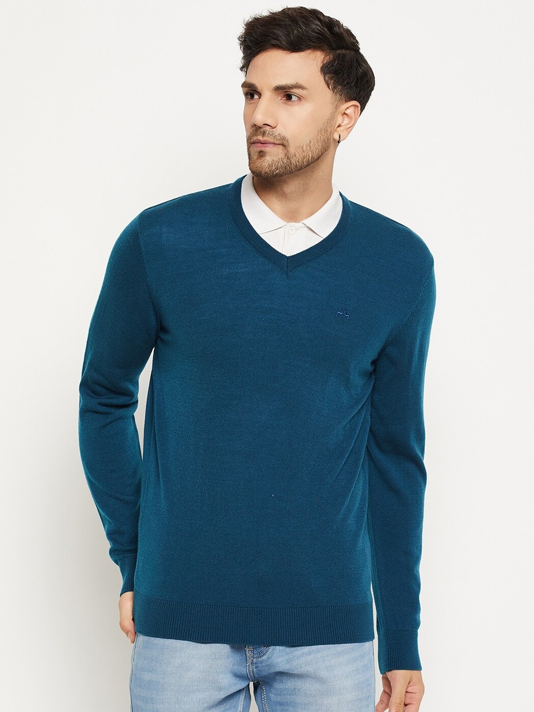 

98 Degree North V-Neck Long Sleeves Wool Pullover Sweater, Teal