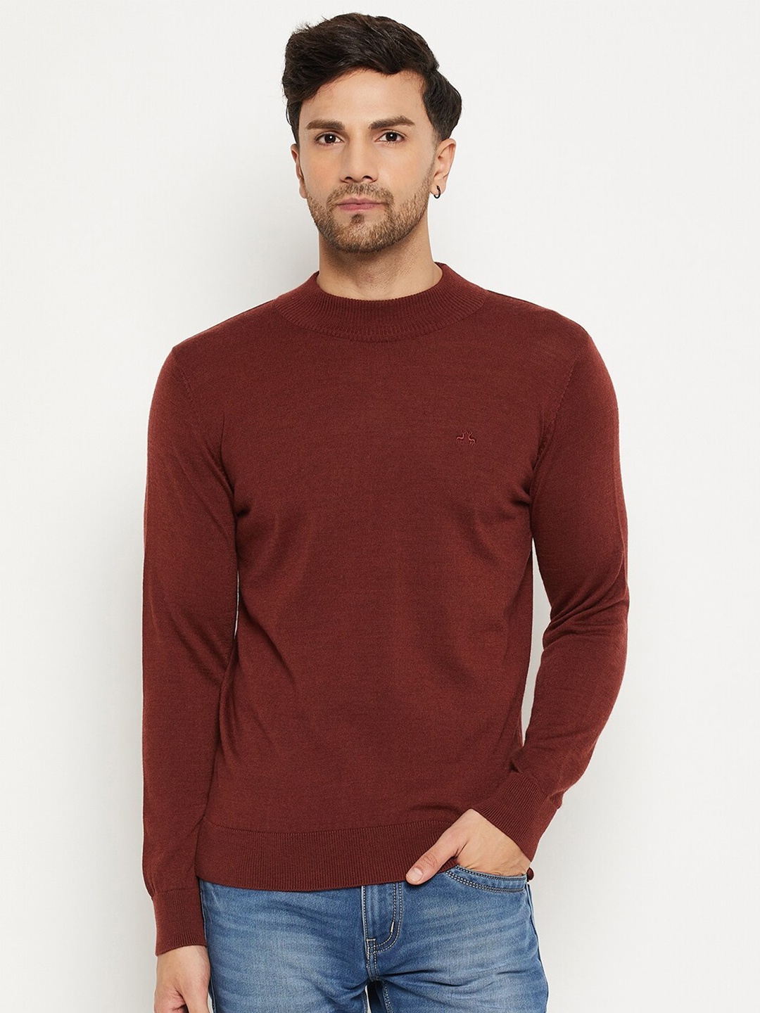 

98 Degree North Round Neck Long Sleeves Wool Pullover Sweater, Maroon