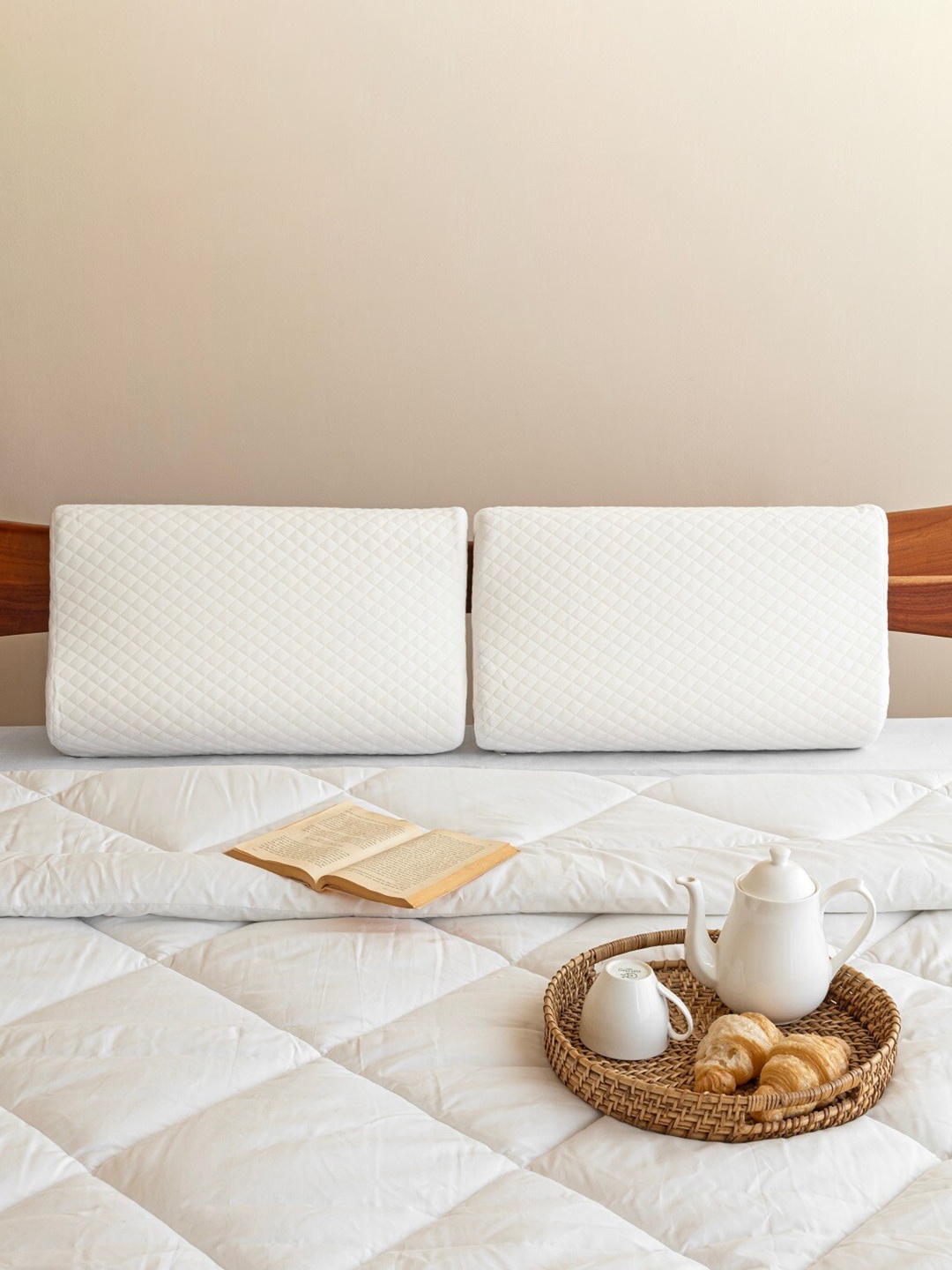 

HOMEMONDE White 2 Pieces Self-Design Cotton Sleep Pillows