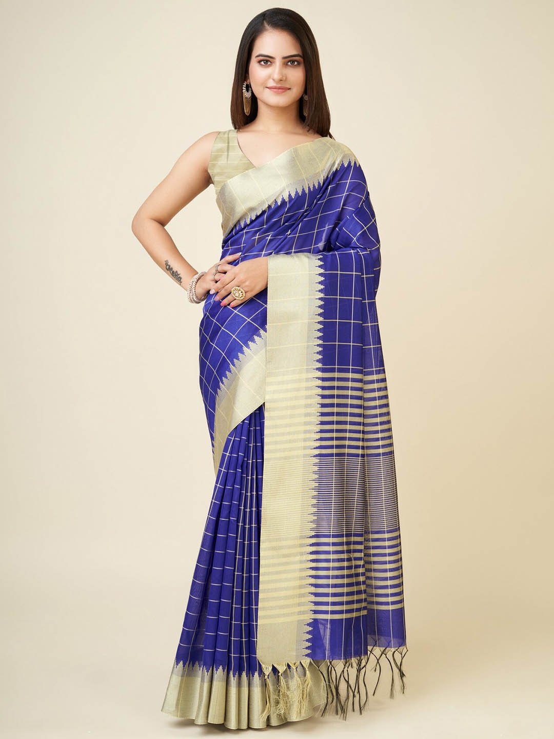 

RAJ DHARMA SILK Ethnic Motifs Woven Design Banarasi Saree, Blue