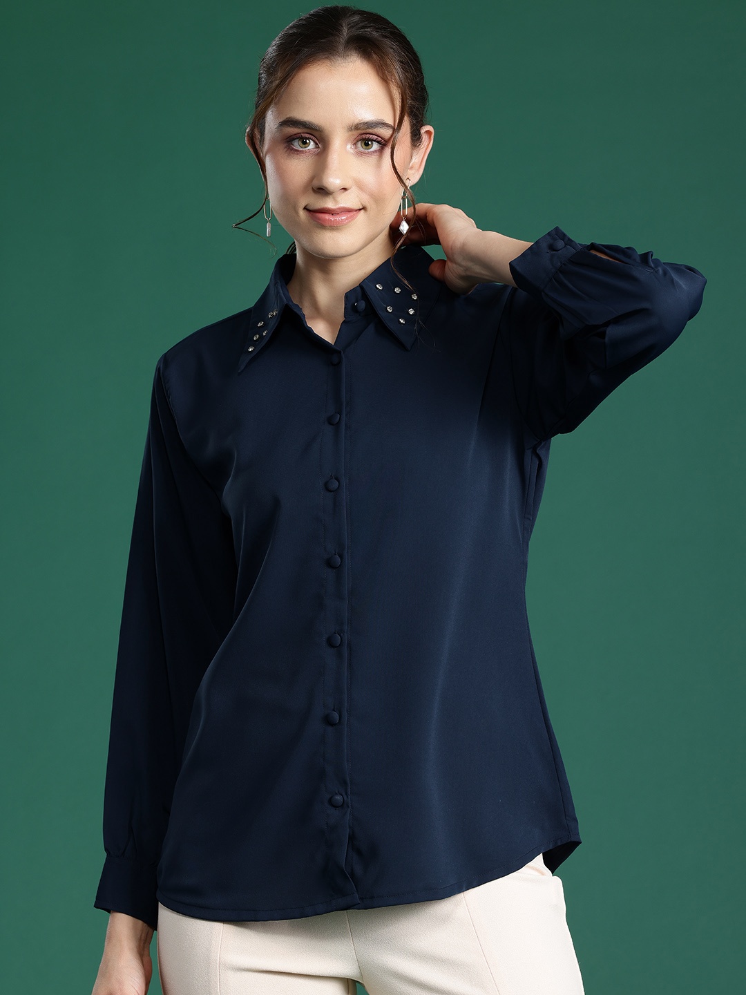 

DressBerry Women Classic Opaque Casual Shirt, Navy blue