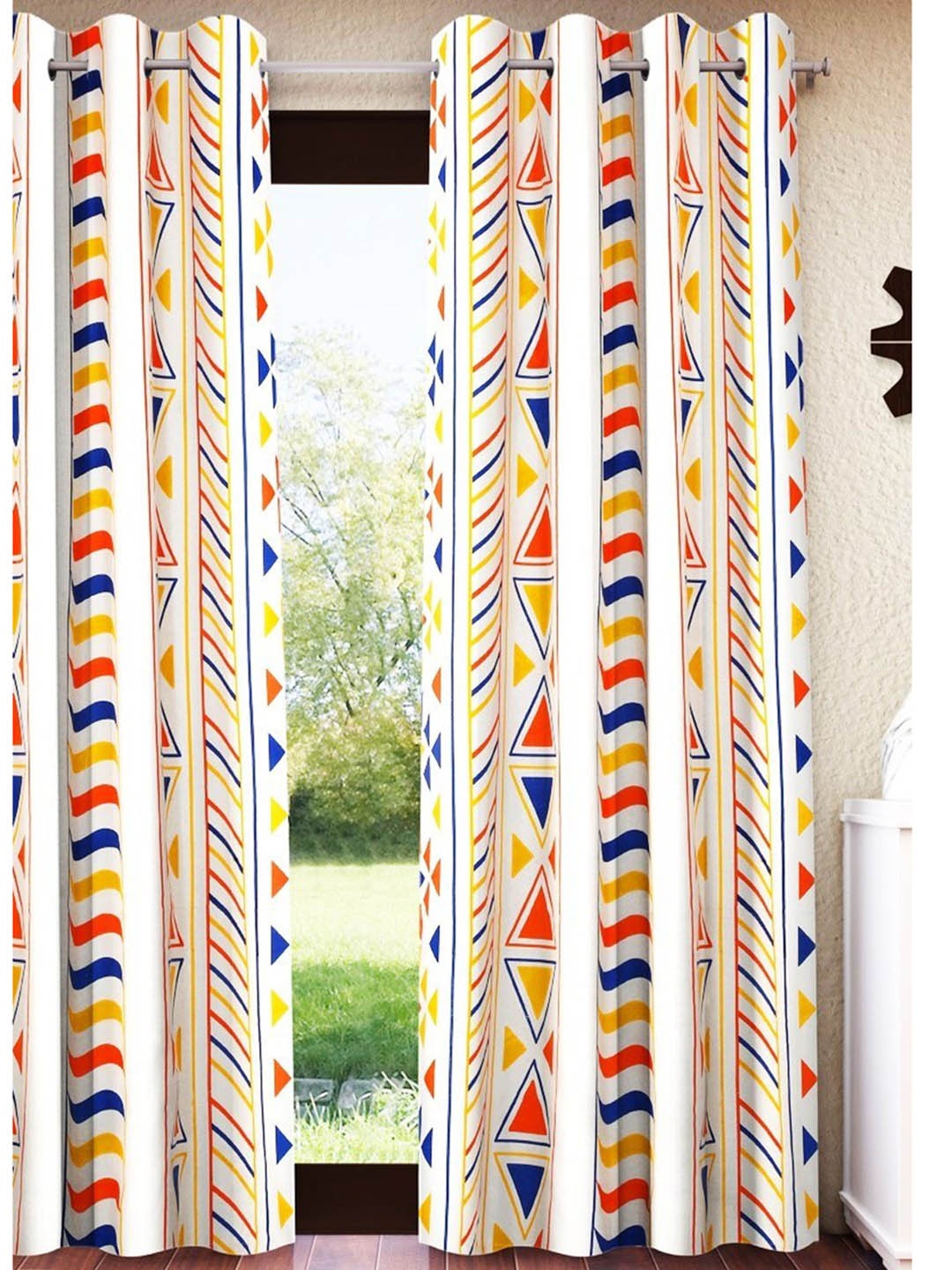 

Home Sizzler White & Red Geometric Pure Cotton Room Darkening Window